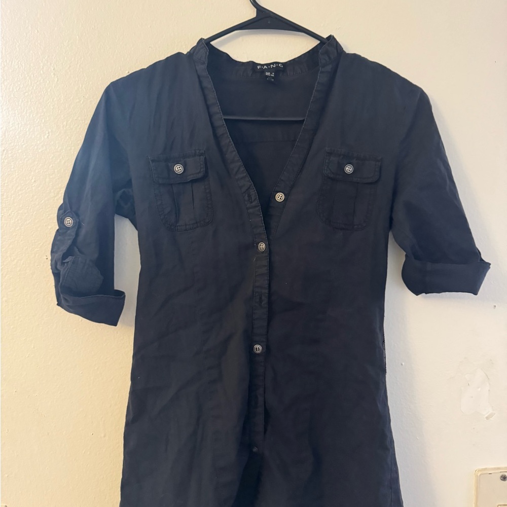 FANG Black Button-Up Blouse